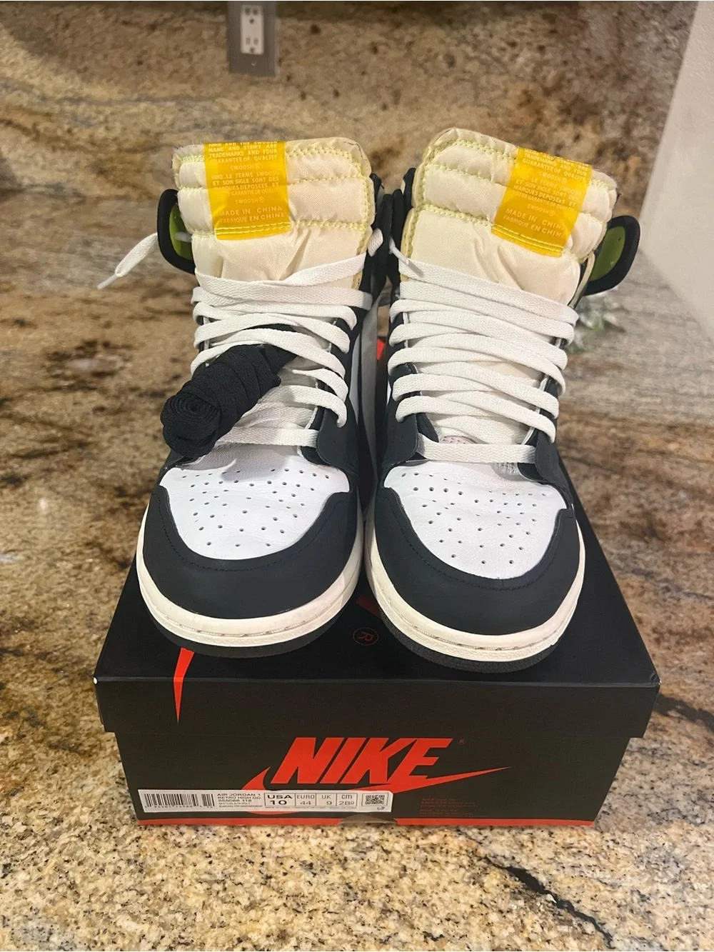 Jordan High-Top Sneakers in White, Black, Yellow & Neon Green